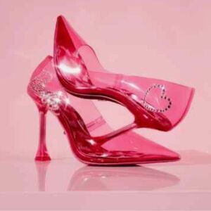 Barbie x ALDO Barbiestessy Collection Pink Translucent Pointed Toe Pumps 7 NEW